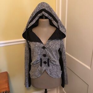 Vintage ANCORA Black and Gray Women's Hooded Lightweight Blazer/Jacket Size 4